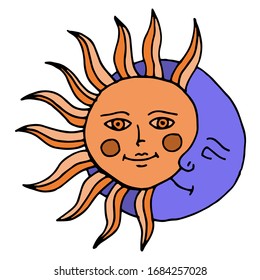 
Esbozo vectorial del sol. Ilustración decorativa, estilización.