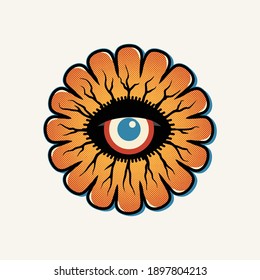 Vector sketch sun flower art eye illustration and drawing
