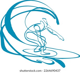 vector sketch  surfing on the waves