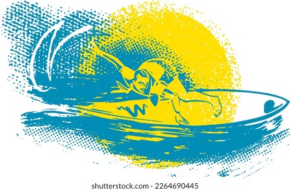vector sketch  surfing on the waves