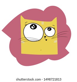 Vector sketch of a surprised ginger cat on isolated white background looking up with open mouth.