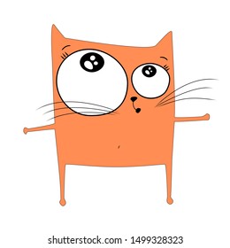 Vector sketch of a surprised ginger cat on an isolated white background looking up with open mouth.