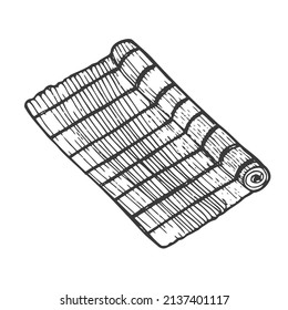 Vector sketch sushi mat on white background. Pencil hand draw illustration.