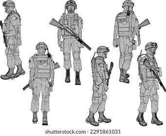 Vector sketch of swat national guard police soldier illustration