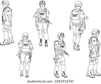 Vector sketch of swat national guard police soldier illustration