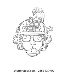 vector sketch of tactical army head use tactical helmet night vision