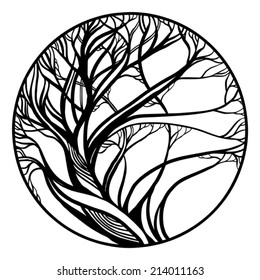 vector sketch for tattoo - black and white tree