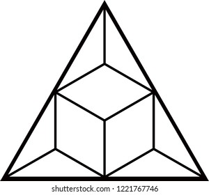 Vector sketch of a tattoo fire, triangle, cube and pyramid. 