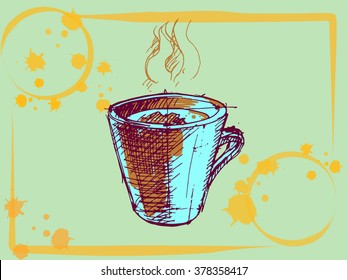 Vector sketch of the tea cup with the tea stains. 