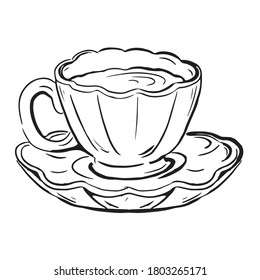 Vector sketch of tea pair cup and saucer