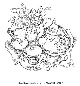 Vector sketch of tea service