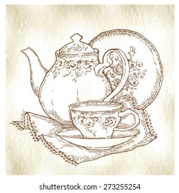 Vector sketch of tea service