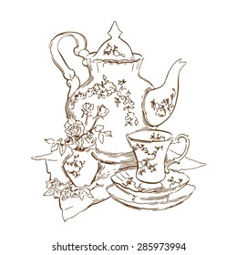 Vector sketch of tea service