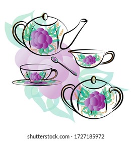 Vector sketch of a tea set on a white background - Shutterstock ID 1727185972