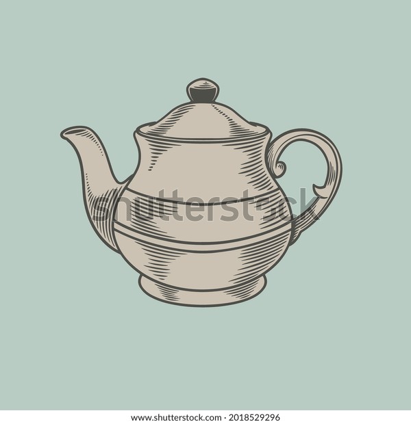 Vector Sketch Teapot Illustration Chinese Porcelain Stock Vector 