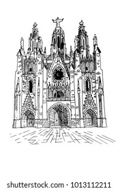 vector sketch of The Temple del Sagrat Cor (Church of the Sacred Heart). Barcelona. Spain.