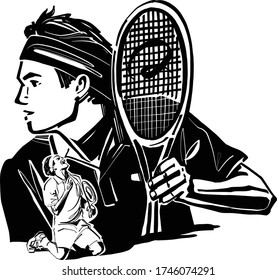 the vector sketch of the tennis player 