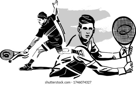 the vector sketch of the tennis player 