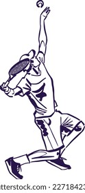 vector sketch of the tennis player with racket and tennis ball