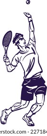 vector sketch of the tennis player with racket and tennis ball