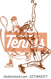 vector sketch of the tennis player with racket and tennis ball