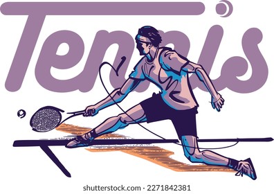 vector sketch of the tennis player with racket and tennis ball