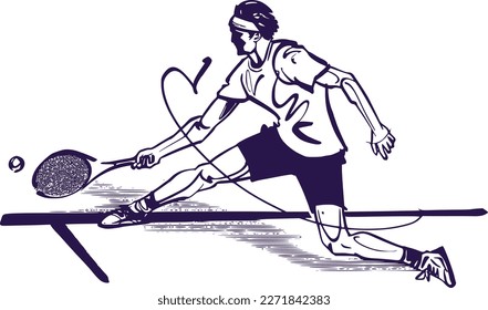 vector sketch of the tennis player with racket and tennis ball