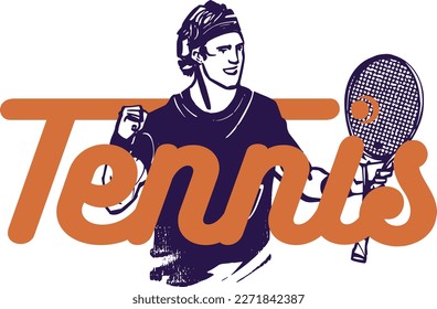 vector sketch of the tennis player with racket and tennis ball