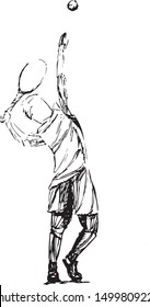 Vector sketch of a tennis player tossing the ball during a serve. Hand-drawn ink lines capture motion, posture, and anticipation in a clean minimalist style.