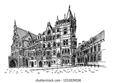 Vector sketch of theater in Ghent, Belgium