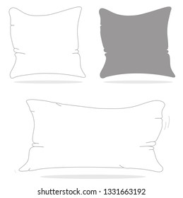 Vector - Sketch three pillow or cushion. White and gray color. Object. Simple style. Copy space. Mock up. Can be use for advertising, brochure, banner or present your product.