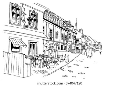 vector sketch of Tkalciceva street scene in Zagreb, Croatia.