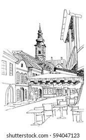 vector sketch of Tkalciceva street scene in Zagreb, Croatia.