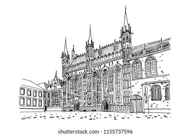 Vector sketch of The town hall of Bruges, Brugge, Belgium.