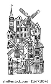 vector sketch of traditional architecture of Belgium.