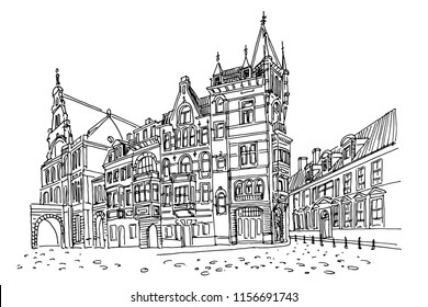 Vector sketch of Traditional architecture in the town of Ghent, Belgium