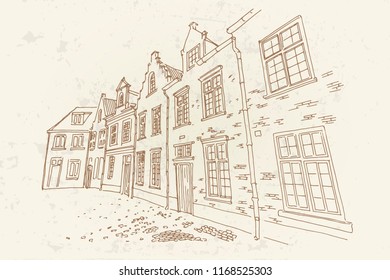 Vector sketch of Traditional architecture in the town of Bruges (Brugge), Belgium