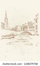 Vector sketch of Traditional architecture in the town of Bruges (Brugge), Belgium