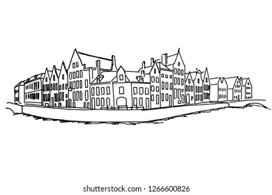 Vector sketch of Traditional architecture in the town of Bruges (Brugge), Belgium
