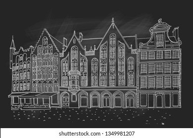 Vector sketch of Traditional architecture in the town of Bruges (Brugge), Belgium