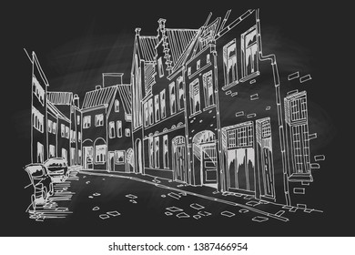 Vector sketch of Traditional architecture in the town of Bruges (Brugge), Belgium