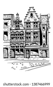 Vector sketch of Traditional architecture in the town of Bruges (Brugge), Belgium