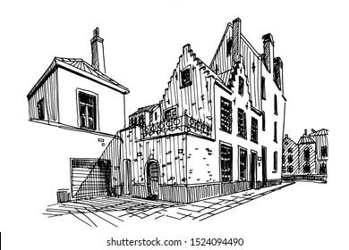 Vector sketch of Traditional architecture in the town of Bruges (Brugge), Belgium