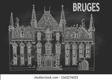 Vector sketch of Traditional architecture in the town of Bruges (Brugge), Belgium