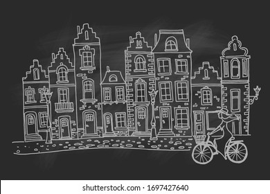 Vector sketch of Traditional architecture in the town of Bruges (Brugge), Belgium