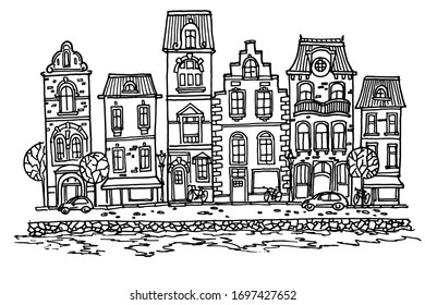 Vector sketch of Traditional architecture in the town of Bruges (Brugge), Belgium