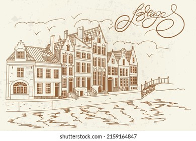 Vektorskizze der traditionellen Architektur in Brügge (Brügge), Belgien