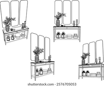 vector sketch of traditional ethnic vintage classic living room furniture interior decoration design