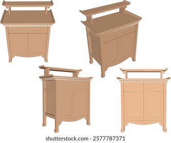 vector sketch of traditional ethnic vintage classic worship wooden table furniture offering