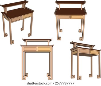 vector sketch of traditional ethnic vintage classic worship wooden table furniture offering 